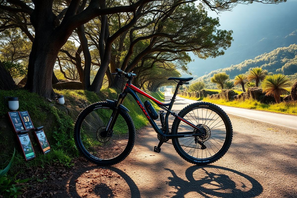 Mountain bike em estrada rural arborizada de Morungaba