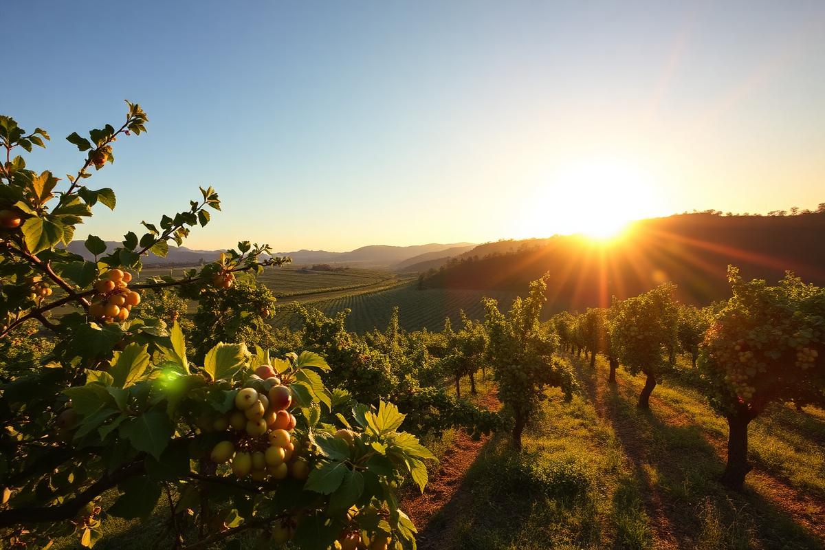 Vinhedos ao pôr do sol no polo vitivinícola de Campinas